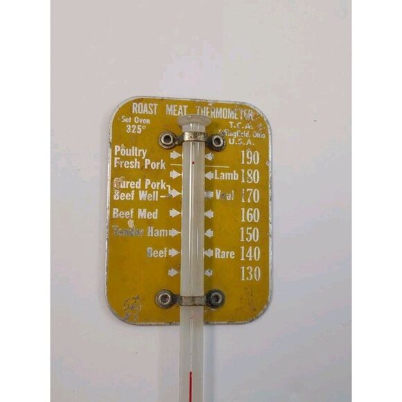 Vintage TCA Roast Meat Thermometer Yellow Aluminum and Glass - Picture 5 of 11